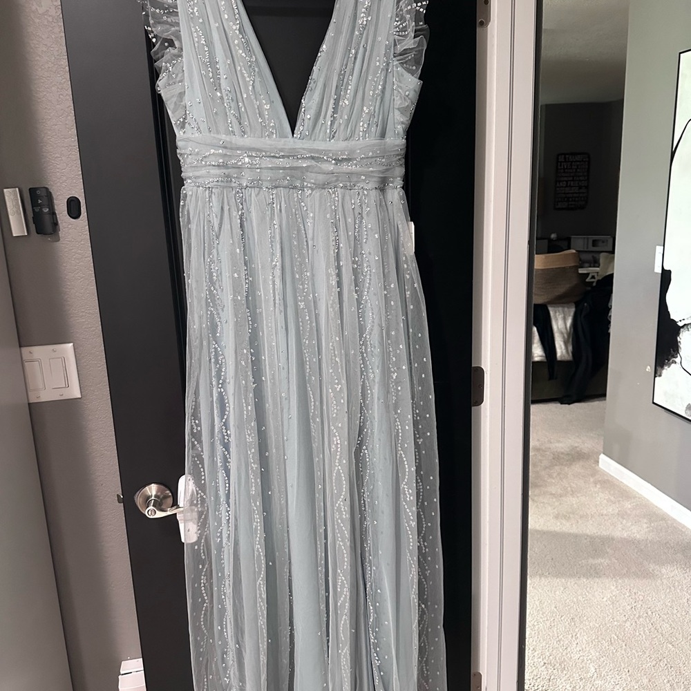 Altar’d State Sparkle Lace Light Blue Maxi Dress XL NWT